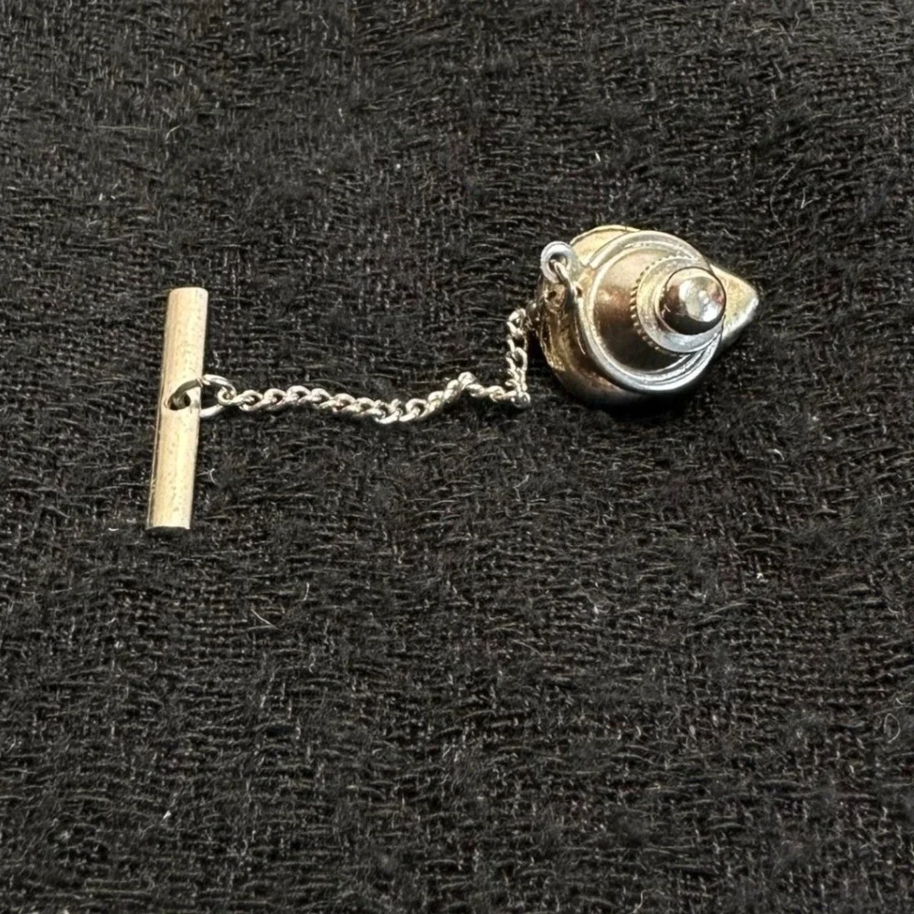Vintage Silver Tone Cowboy‎ Hat Western Tie Tack Mens Tie Pin Chain